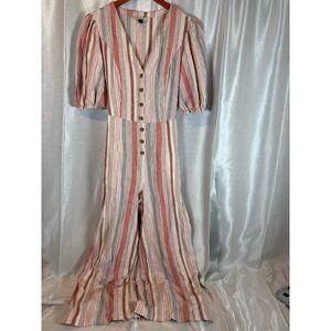 Universal Thread Women's Striped Button Front‎ Wide Leg Jumpsuit Small